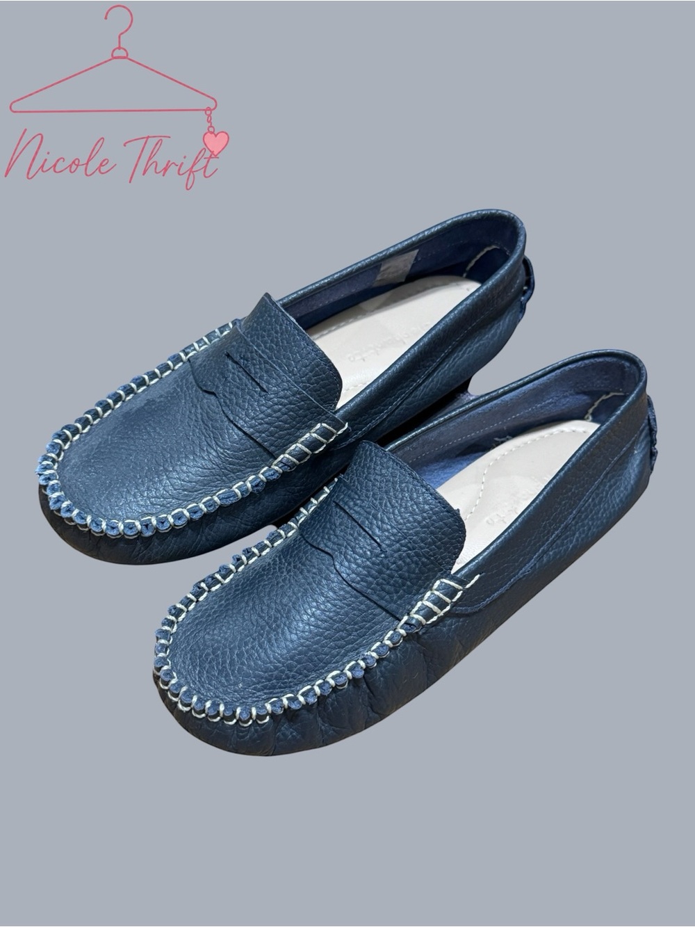 Elephantito Boys Navy Leather Driving Loafers Moccasins Size 2